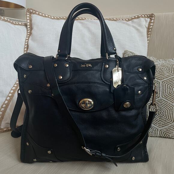 Coach Handbags - Rare Coach Rhyder 33 Black Pebbled Leather Satchel Crossbody | Gold Hardware